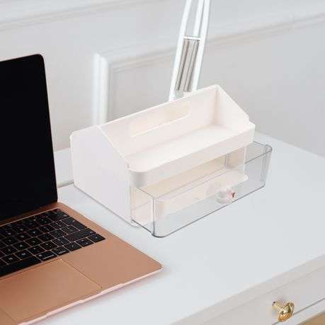 Plastic Desktop Multi-Purpose Stationery Organizer Single Drawer & Handle