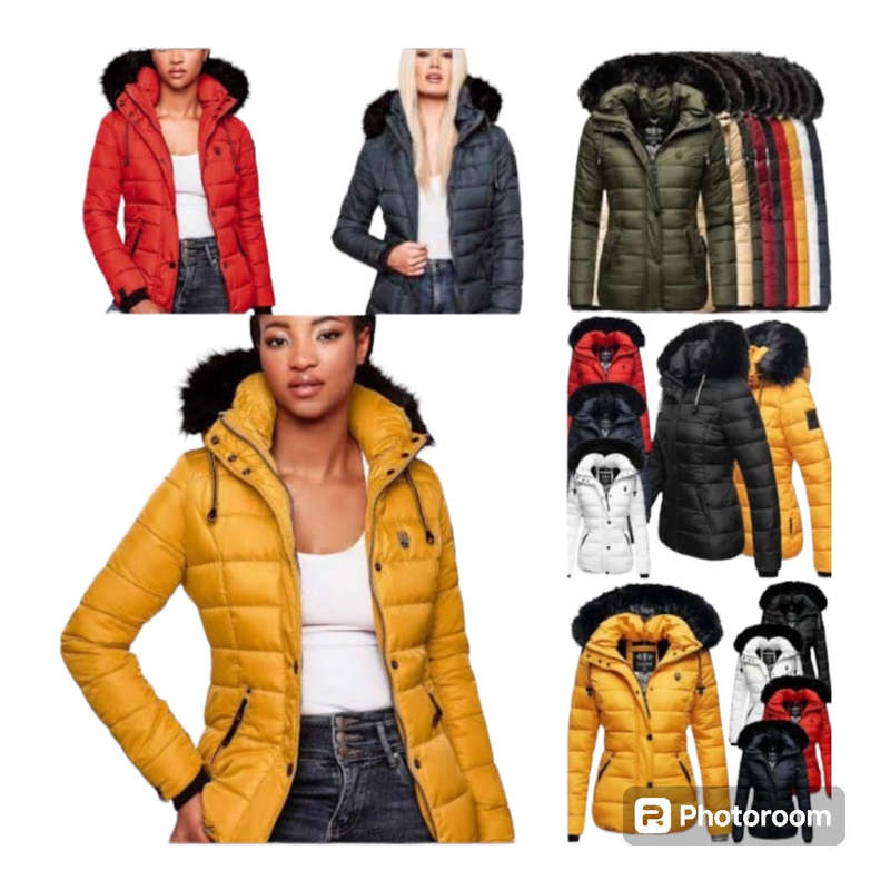 Winter Warm Solid Color Fur Collar Zipper Down Jacket Casual Outfit for Women Slim Fit Hooded