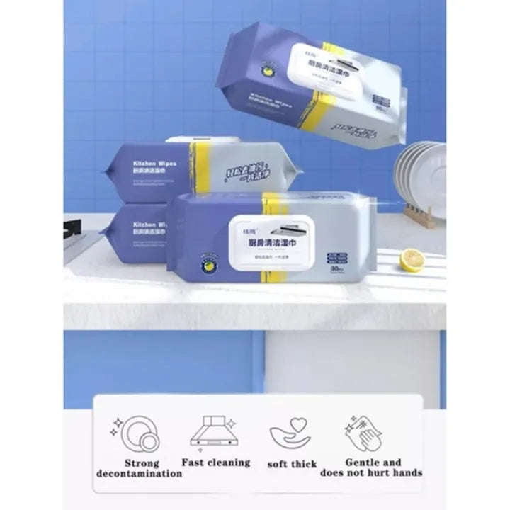 80 PCS Kitchen Cleaning Wipes Kitchen Towel Tissue Strong Decontamination Degreasing Wet Tissue L...