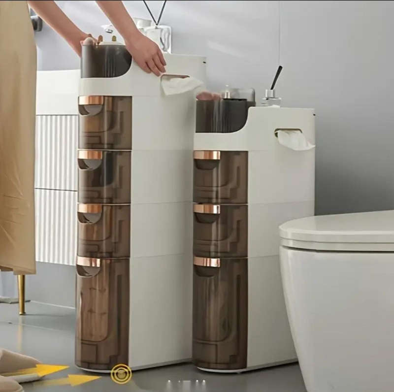 Rolling Narrow Storage Cabinet for Bedroom Kitchen Small Space, Gap Floor Cabinets with Clear Dra...