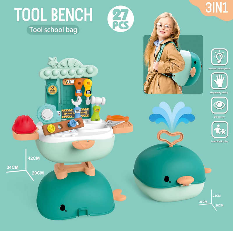 3-in-1 Role Play Tool Kit Set  Foldable Backpack, Pretend Play School Bag for Kids (27 Pcs)