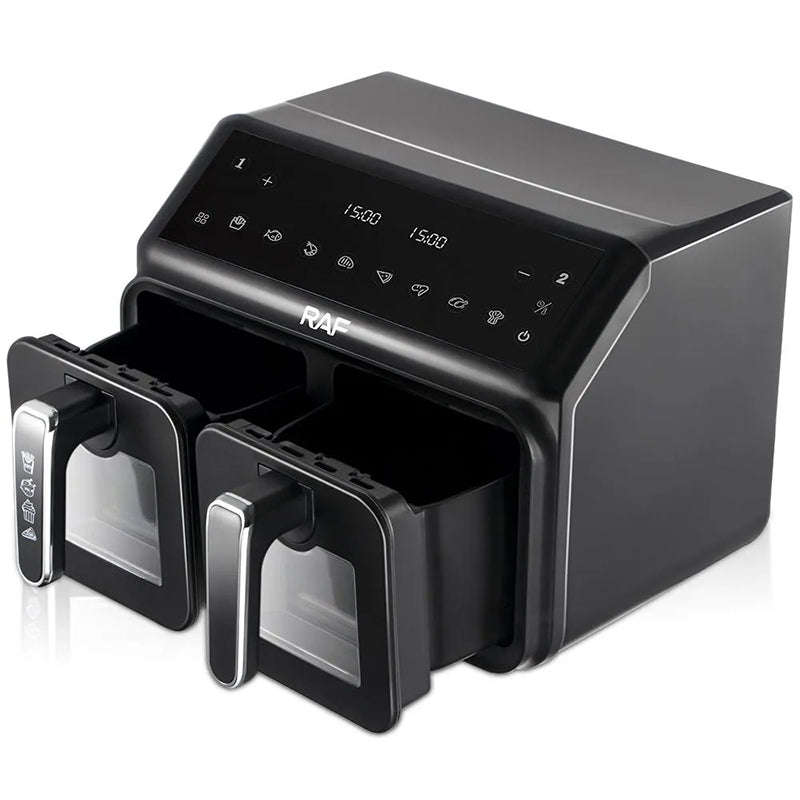RAF Two Pan Digital Air Fryer 2200W Power 9 Programs Professional Air Fryer Black Color