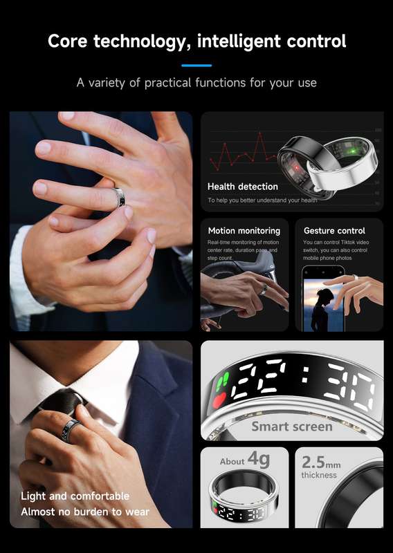 New High Performance Smart Ring With 5ATM Waterproof Gesture Operated Camera Video Health Monitor...