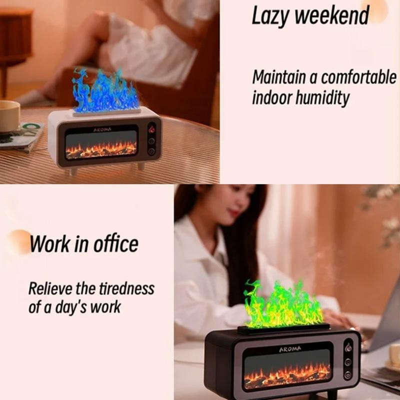 Fireplace Flame Aromatherapy Air Humidifier USB Colorful Night Light Essential Oil Diffuser 200ml