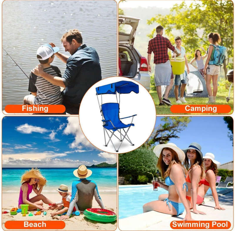 Folding Camping Chair with Shadow Sky, Portable Beach Outdoor Fishing Aluminum with Sun Protectio...
