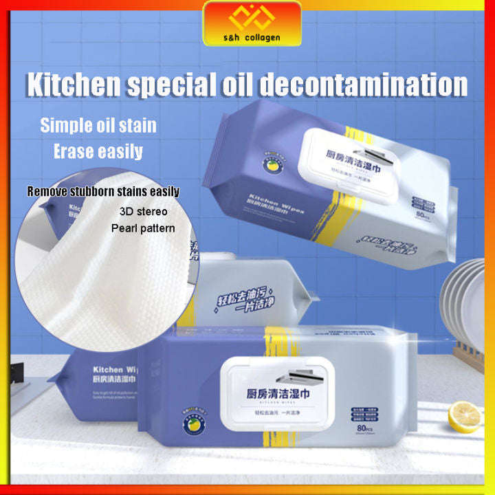 80 PCS Kitchen Cleaning Wipes Kitchen Towel Tissue Strong Decontamination Degreasing Wet Tissue L...