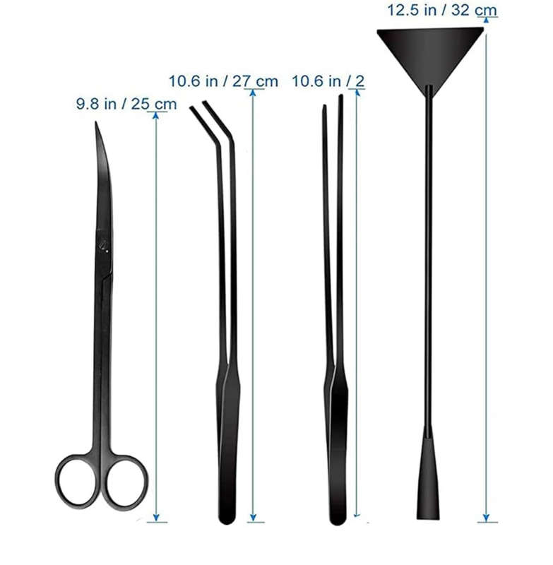 MHome Aquarium Scissor 4 in 1 Stainless Steel Aquatic Plants Aquascaping Tools Set Black