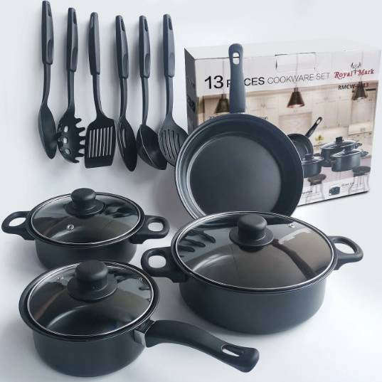 MHome Non-Stick Cookware 13pc Various Colour Options