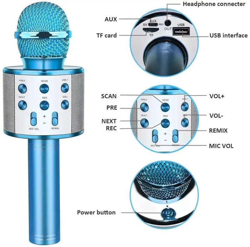 Wireless Karaoke Microphone with LED Lights, 4-in-1 Bluetooth Speaker for Android/iOS