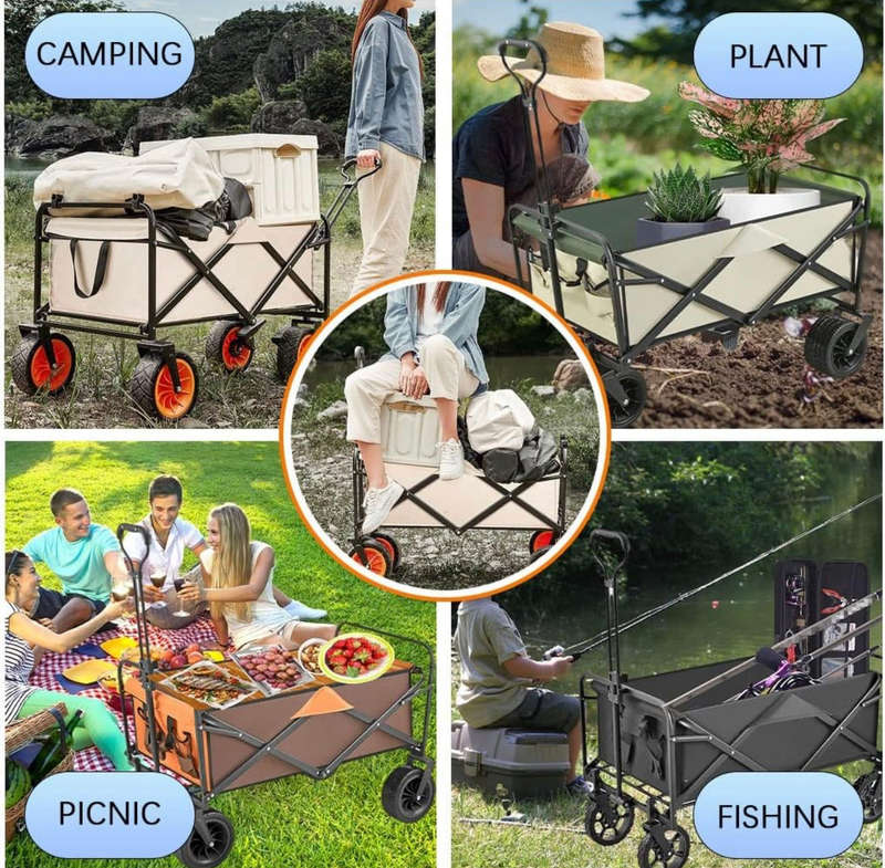 Collapsible Folding Wagon, Heavy Duty Utility Wagon Cart Foldable Collapsible Wagon With All-Terr...