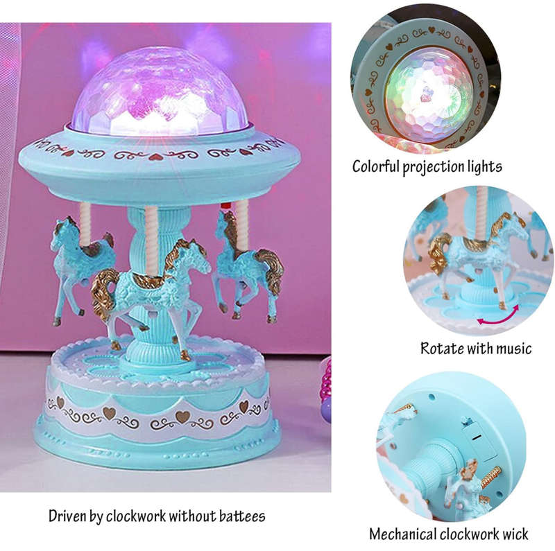 Carousel Music Box Starry Sky Projector Lamp European Wrapped Rocking Horse Music Box Christmas C...