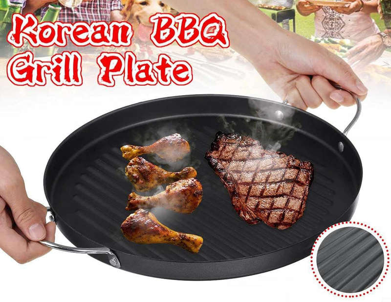 Smokeless Barbecue Frying Grill Pan Non-Stick Grill Korean BBQ Tray BBQ Plate Round 30cm