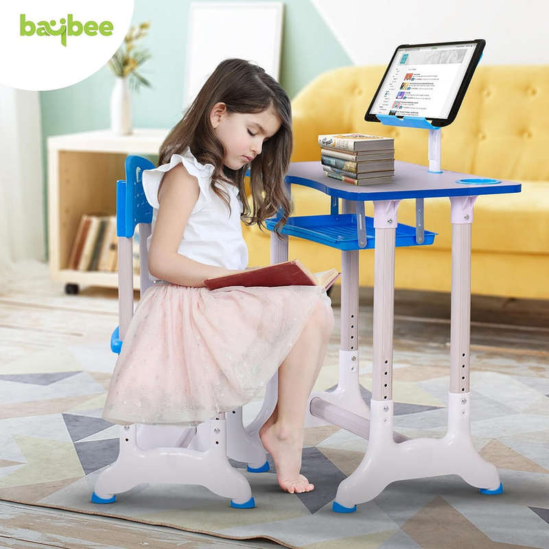 Study Desk and Chair Set Height Adjustable Children's Desk and Chair Set  Desktop with Reading Stand