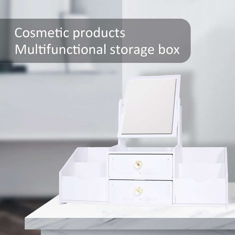 Mbeauty Makeup Organiser with Mirror, White Plastic Cosmetic Organiser With Drawers, Cosmetic Di...