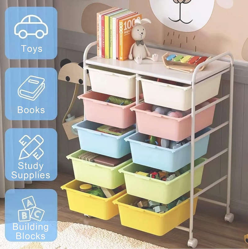 10 Drawers Rolling Storage Cart, Plastic Drawer Cart with Metal Frame, Multipurpose Art Craft Car...