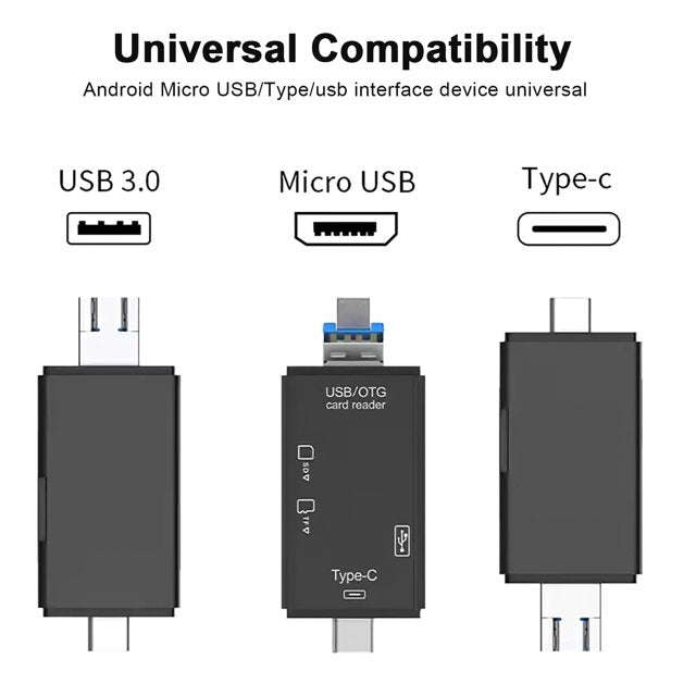 Multifunctional 6 In 1 Type C Card Reader Supports USB2+Micro USB+Type-C Inc 32G Memory Card
