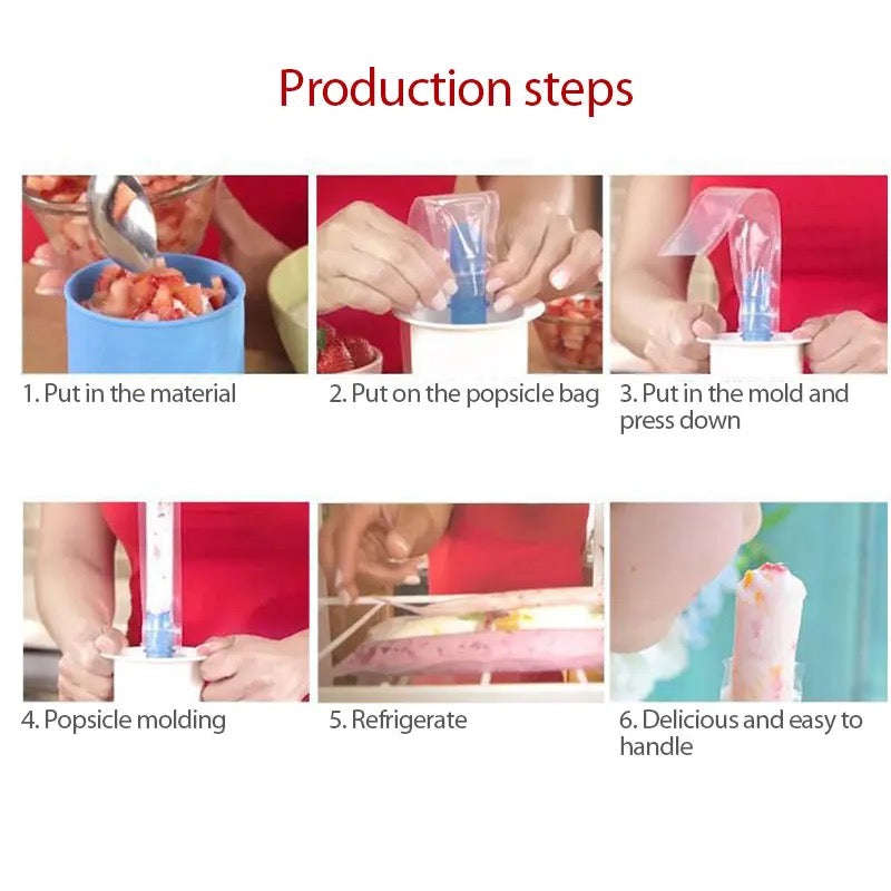 DIY Ice Popsicle Maker Ice Cream Molds Bags Reusable Easy Release Freezer Pops Maker