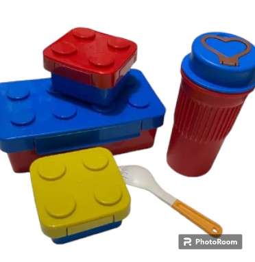 3 in 1 Blocks Snack Lego Shape Lunch Box with cup