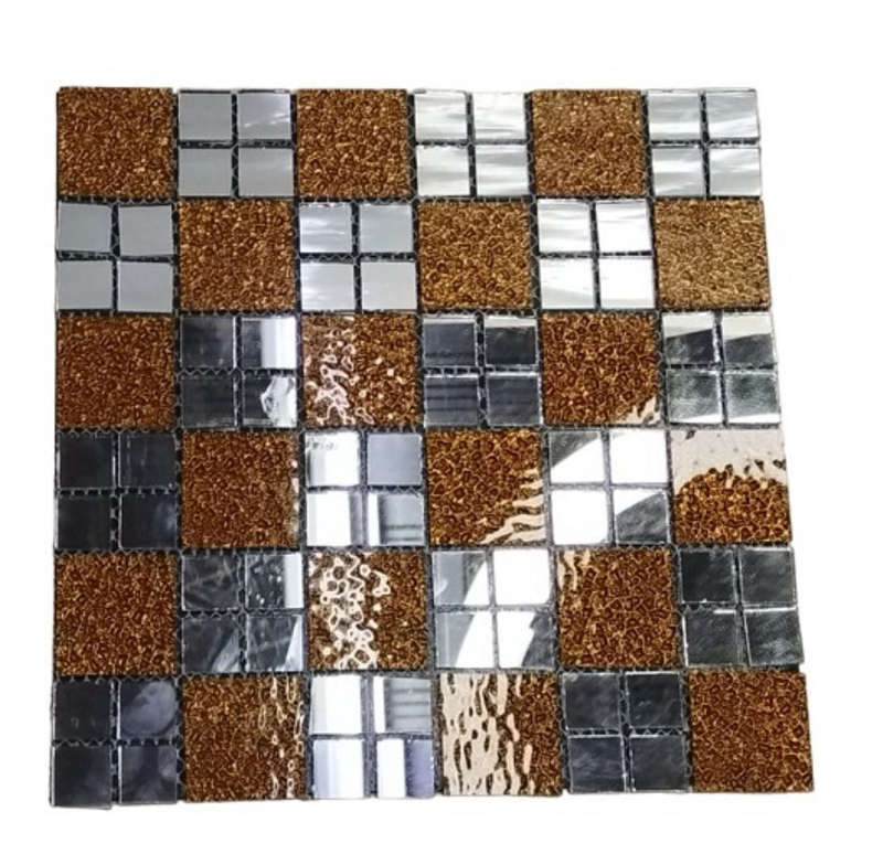 Glass Metal Tiles French Pattern Rose Gold Brown Bling Backsplash Tile