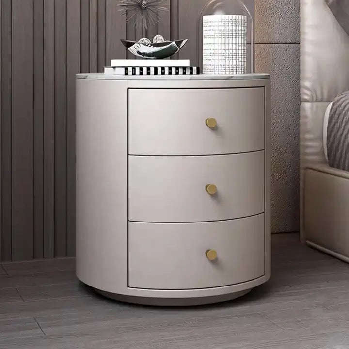 Round Bedside Table Smart Intelligent Audio Password Fingerprint Lock Wireless Charging Leather W...