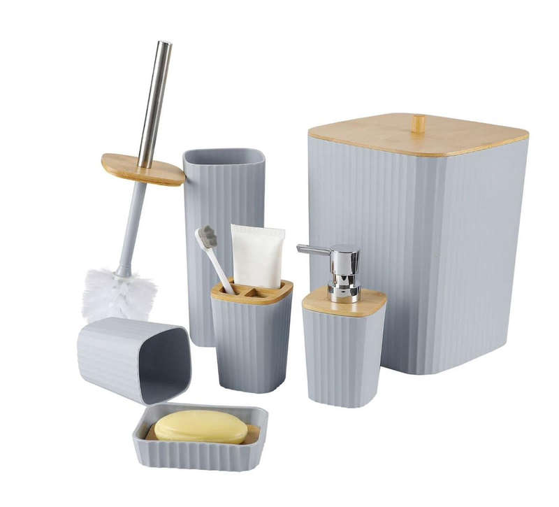 Luxurious 6-Piece Bathroom Accessories Set With Wooden Lid