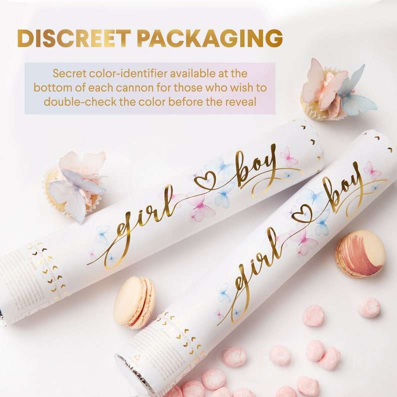 MParty Premium Gender Reveal Confetti Cannon - Set Of 2 - Butterfly Confetti In Pink or Blue, Fo...