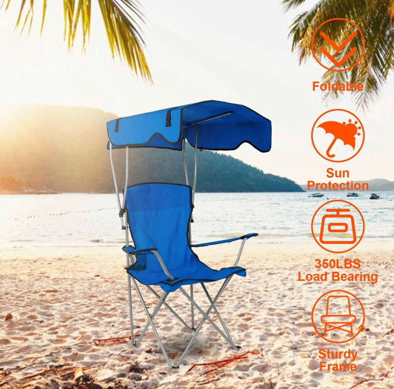 Folding Camping Chair with Shadow Sky, Portable Beach Outdoor Fishing Aluminum with Sun Protectio...