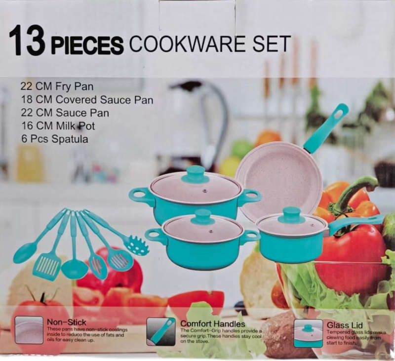 MHome Non-Stick Cookware 13pc Various Colour Options