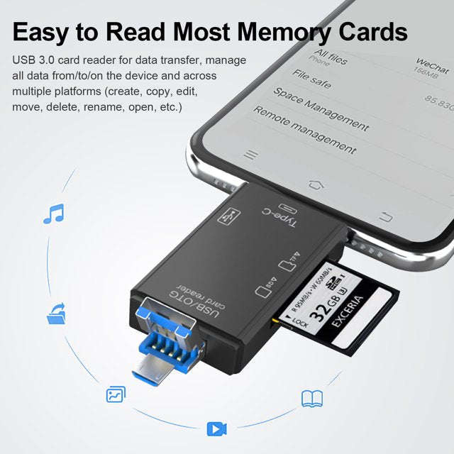 Multifunctional 6 In 1 Type C Card Reader Supports USB2+Micro USB+Type-C Inc 32G Memory Card