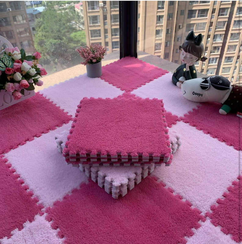 Plush Crawling Mat Interlocking EVA Foam Floor Tiles Puzzle Foam Mat Anti-Slip Carpet for Childre...