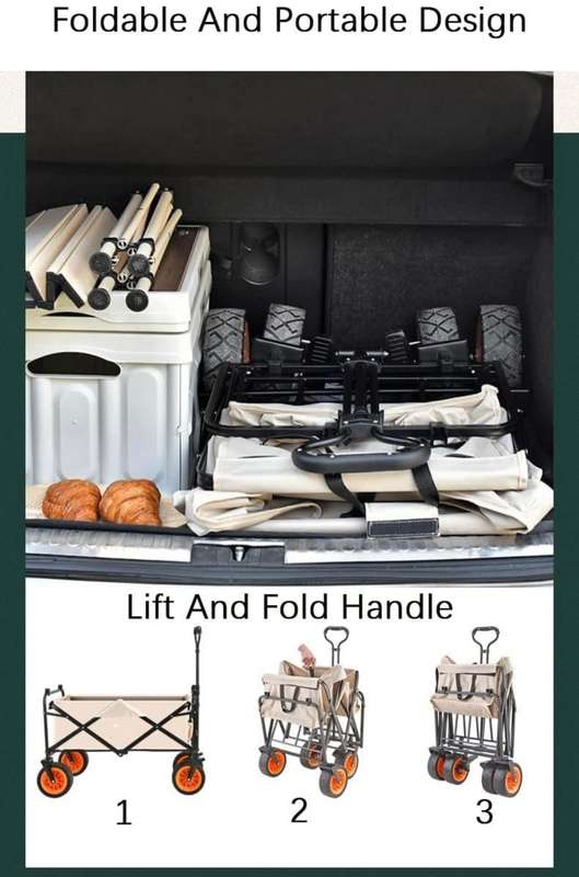 Collapsible Folding Wagon, Heavy Duty Utility Wagon Cart Foldable Collapsible Wagon With All-Terr...