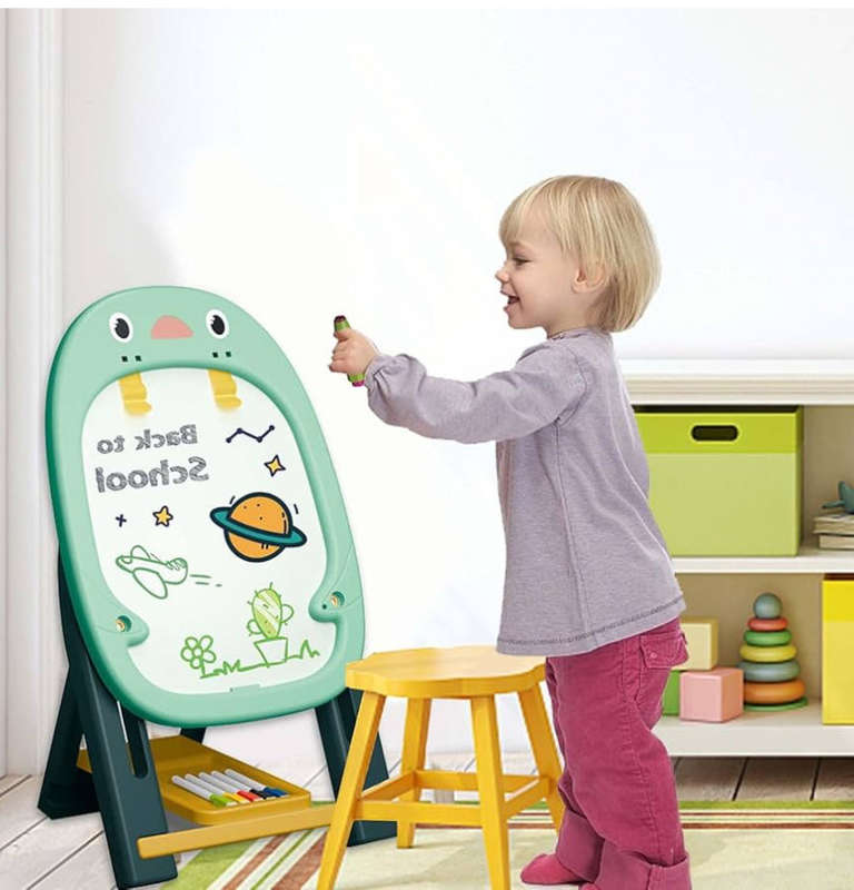Kids Adjustable Easel with Magnetic Drawing Board  Double-Sided Art Easel with Accessories (46...
