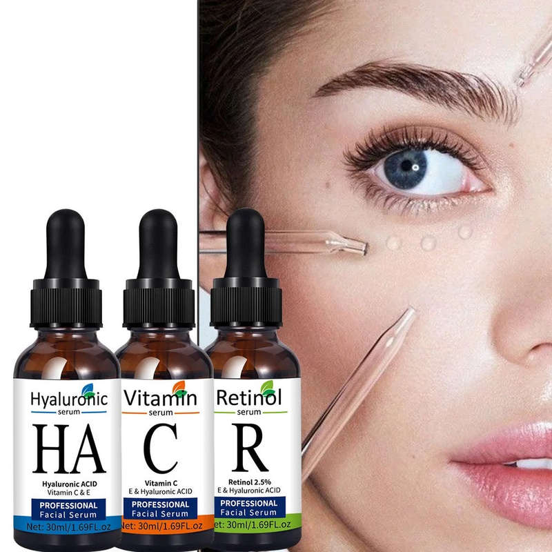 Vitamin C, Retinol and Hyaluronic Acid Serum Set  Complete Skincare Solution