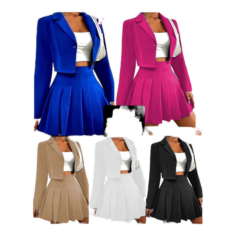 Single Button Blazer & Pleated Skirt