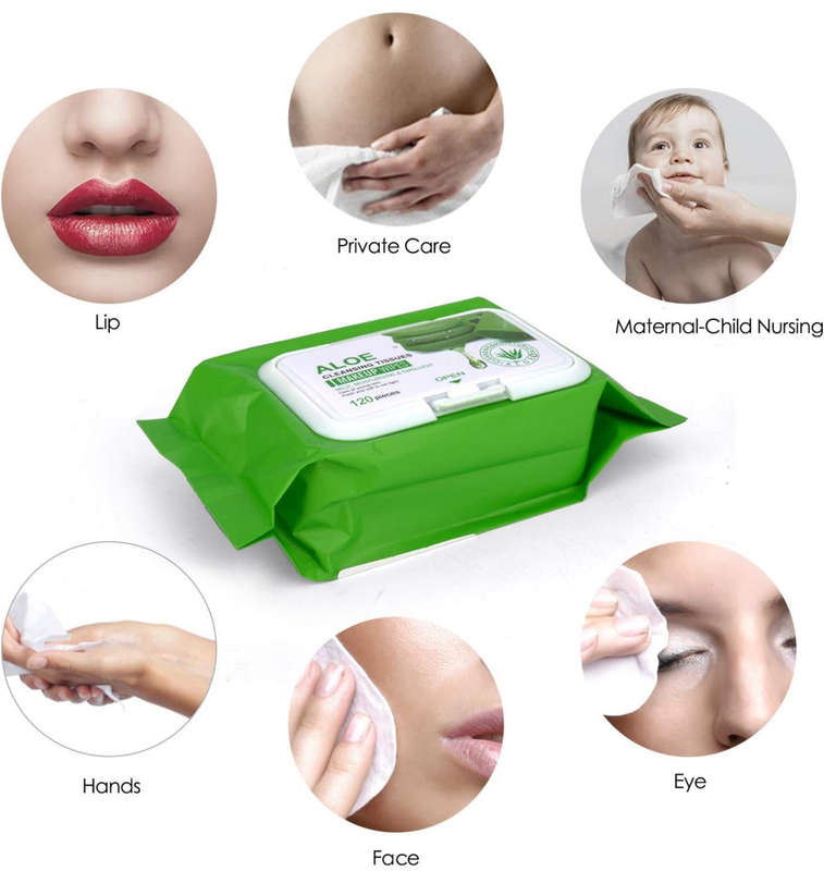 ALOE Soft Cotton Wet Wipes Facial Cleansing Towel, Mild, Moisturizing, Emollient, Non-woven Makeu...