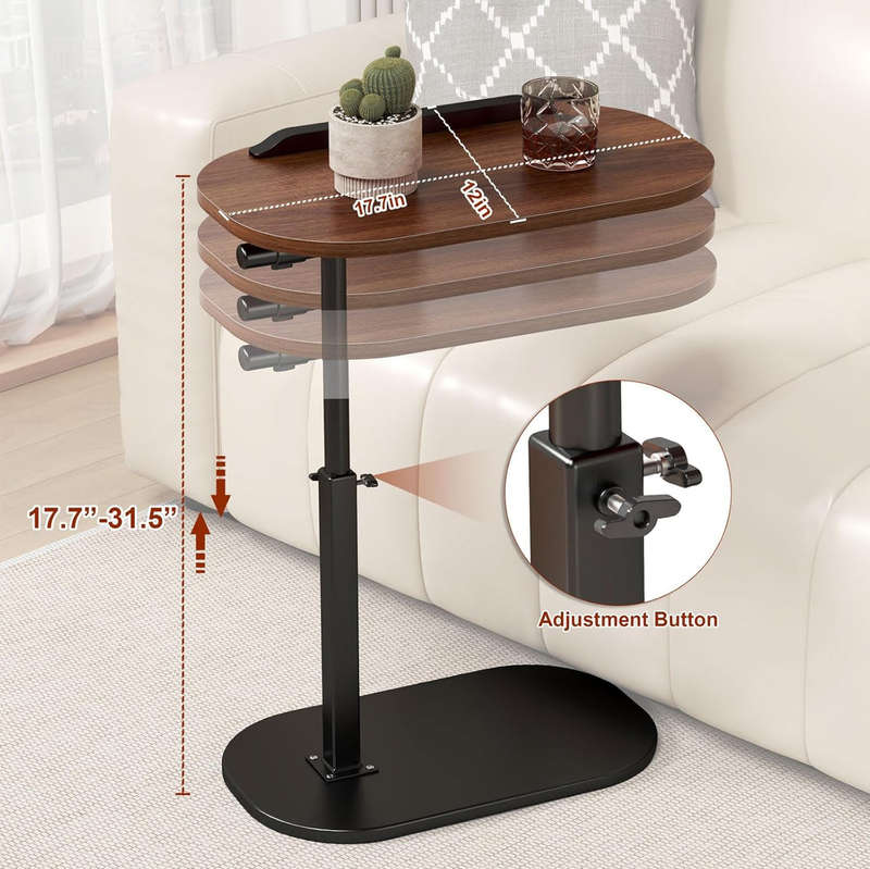 MFurn Adjustable Height C-Shaped Side Table  360° Swivel & Flip Top