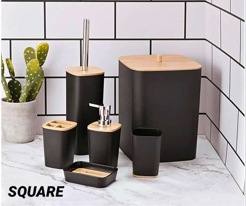 Luxurious 6-Piece Bathroom Accessories Set With Wooden Lid
