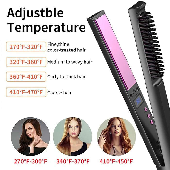 3-in-1 hair straightener, curling iron, hair straightening comb, with LED temperature display, fo...