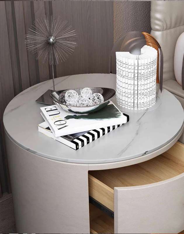Round Bedside Table Smart Intelligent Audio Password Fingerprint Lock Wireless Charging Leather W...
