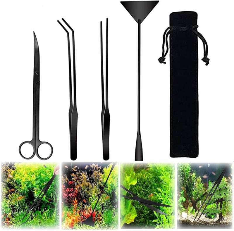 MHome Aquarium Scissor 4 in 1 Stainless Steel Aquatic Plants Aquascaping Tools Set Black