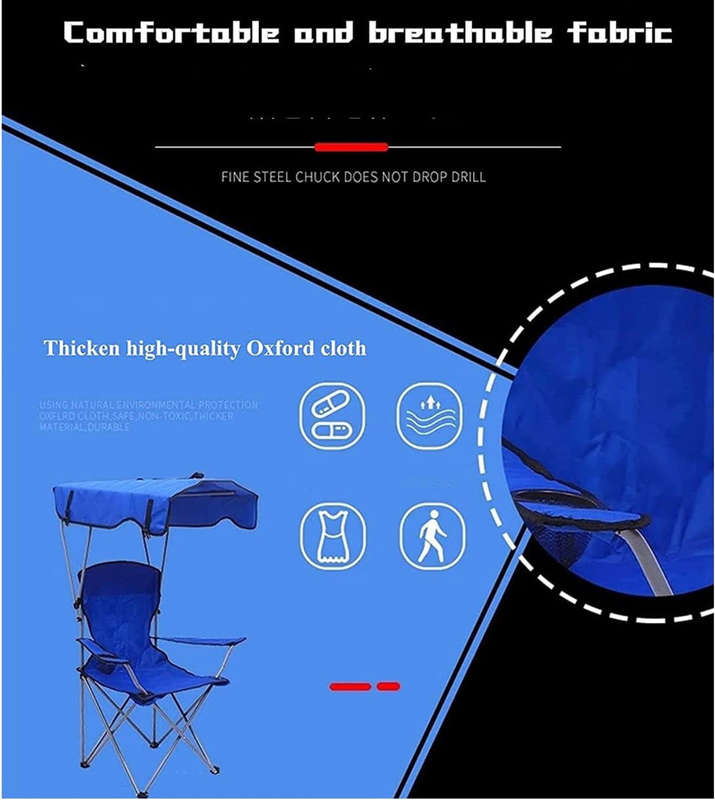 Folding Camping Chair with Shadow Sky, Portable Beach Outdoor Fishing Aluminum with Sun Protectio...