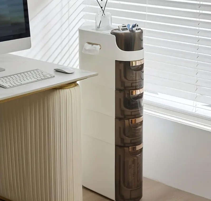 Rolling Narrow Storage Cabinet for Bedroom Kitchen Small Space, Gap Floor Cabinets with Clear Dra...