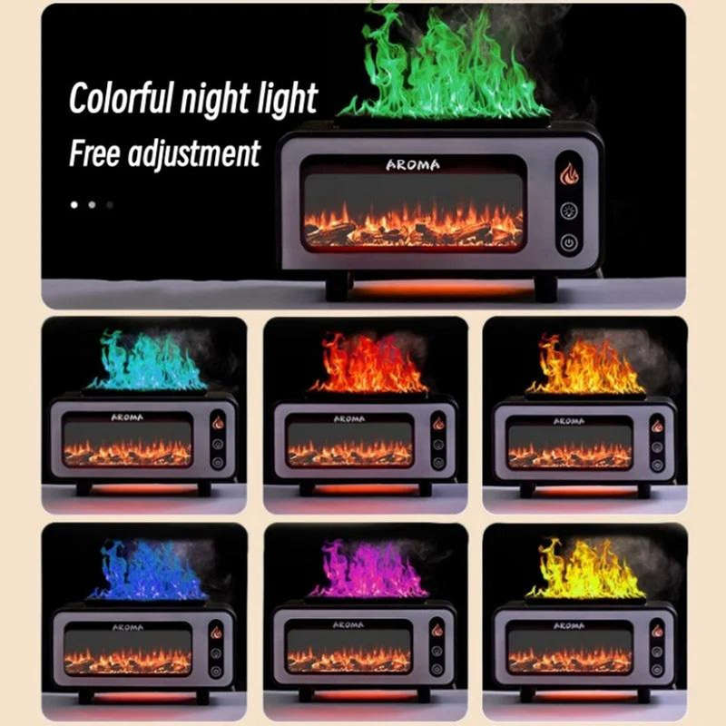 Fireplace Flame Aromatherapy Air Humidifier USB Colorful Night Light Essential Oil Diffuser 200ml