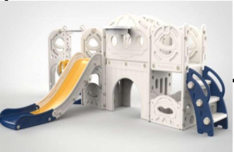 Kids Slide with Climber, Basketball Hoop, Tunnel and Storage Space, Outdoor Indoor Slide Playset ...