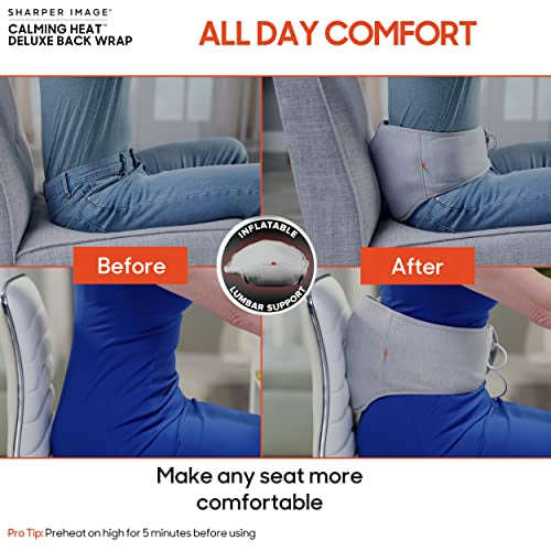 Calming Heat Back Wrap Deluxe by Sharper Image- Cordless Electric Back Heating Pad, Inflatable Lu...