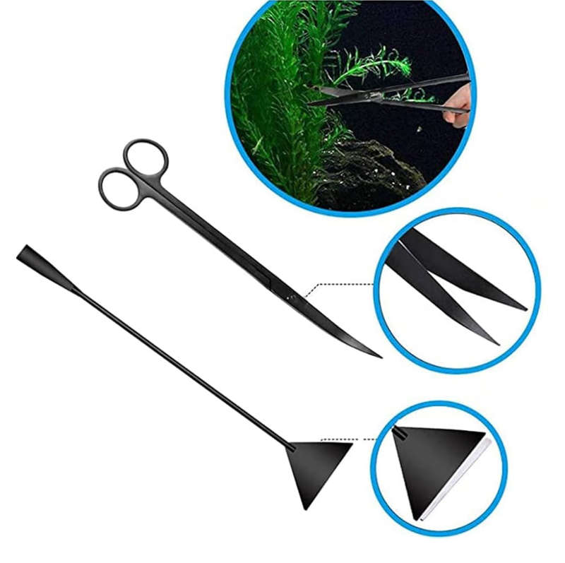 MHome Aquarium Scissor 4 in 1 Stainless Steel Aquatic Plants Aquascaping Tools Set Black