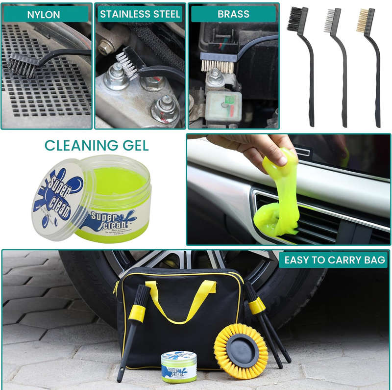 Car Cleaning Kit (20 Pieces) - Car Washing Products for Interior/Exterior - Car Detailing Brushes...