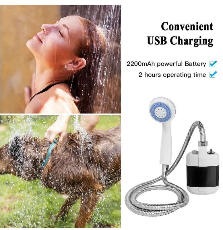 Portable Camp Shower, USB Rechargeable Outdoor Camping Shower Pump, Portable Outdoor Shower Head-...