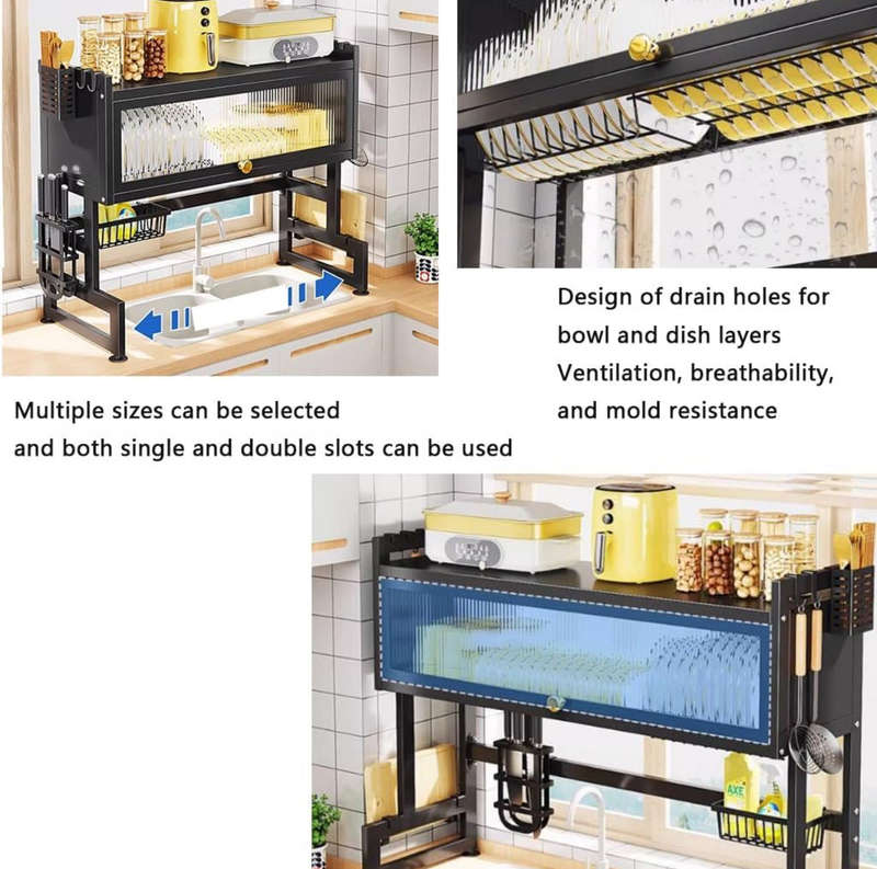 Over Sink Dish Drying Rack,3 Tier Kitchen Large Dish Drainer Stainless Steel Storage Counter, Org...
