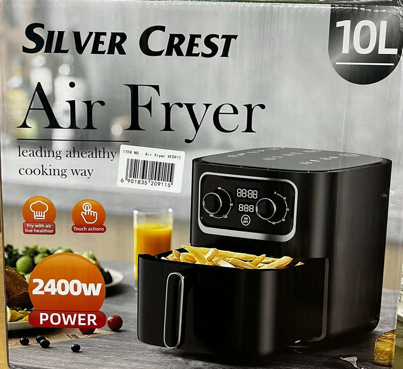 Silvercrest 10L Air Fryer 2400W 8 Smart Menu 360 Heating, Touch Display